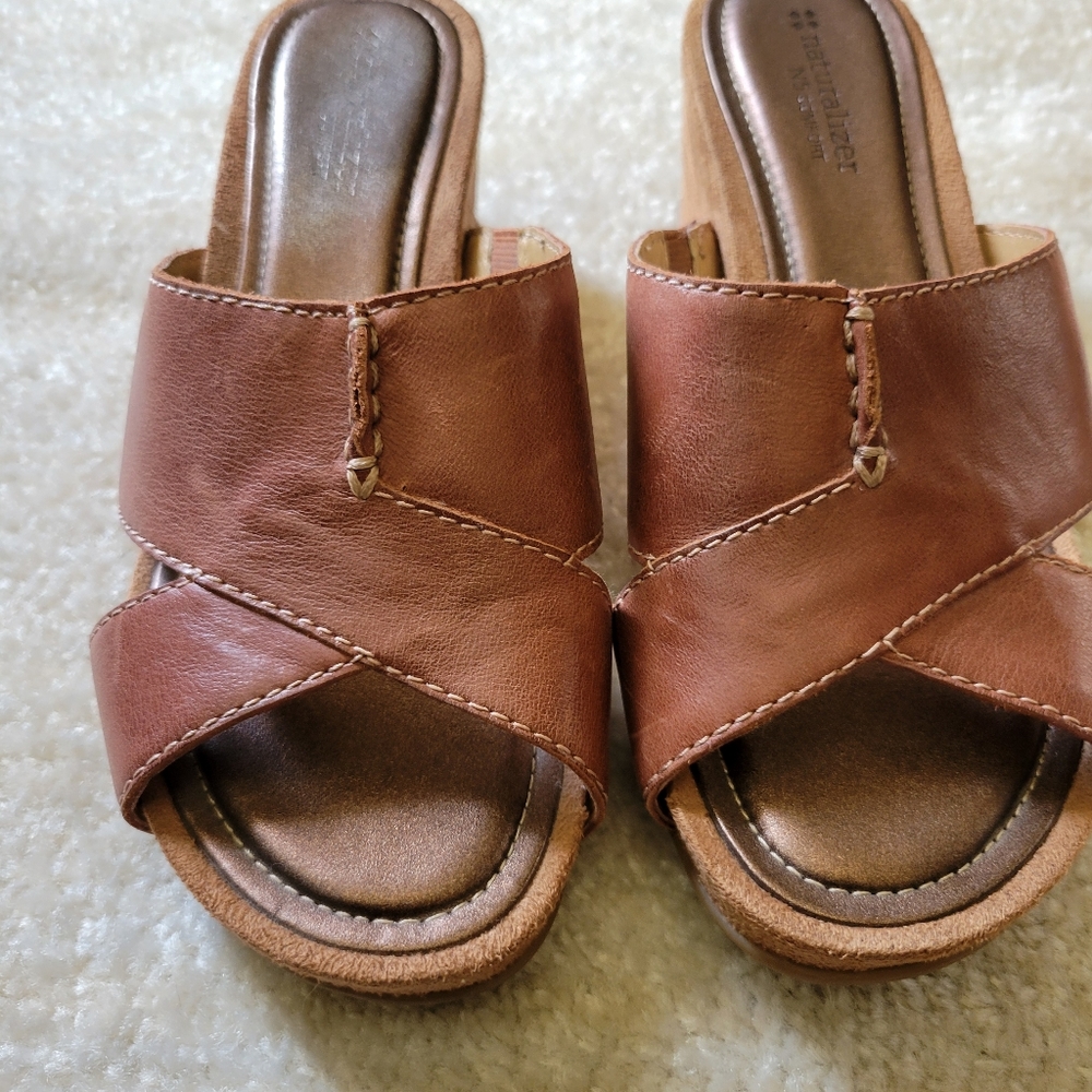 Naturalizer Womens Pre-Owned Pengo Leather N5 Comfort Wedge Slide Sandals Size 8